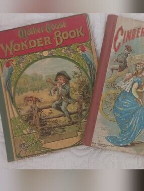 Antique Cinderella & Mother Goose Wonder Book  TLC Craft Or Display 2 Pc Lot